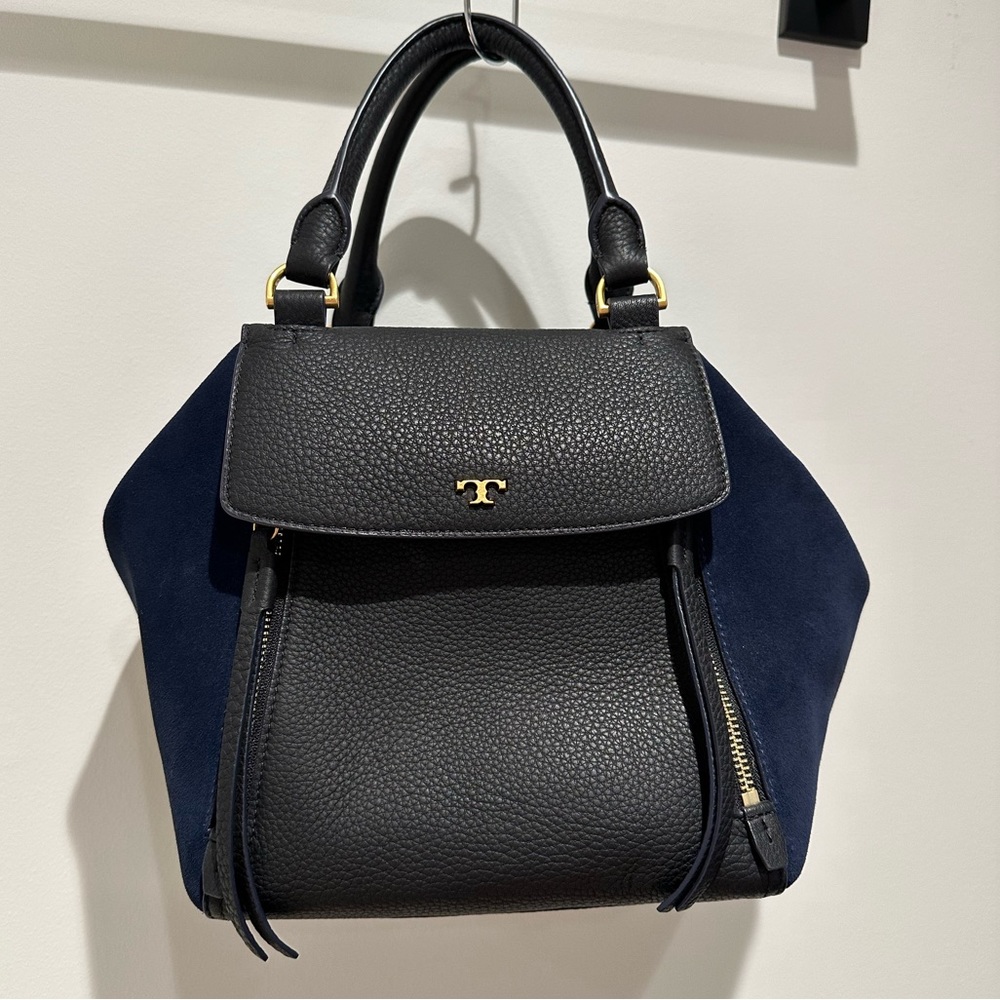 Tory Burch navy leather and suede purse